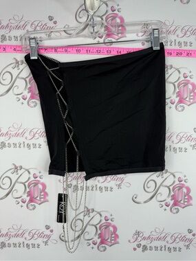 KOY skirt lace up chain Black Mini Skirt with Side Chain Lace-Up